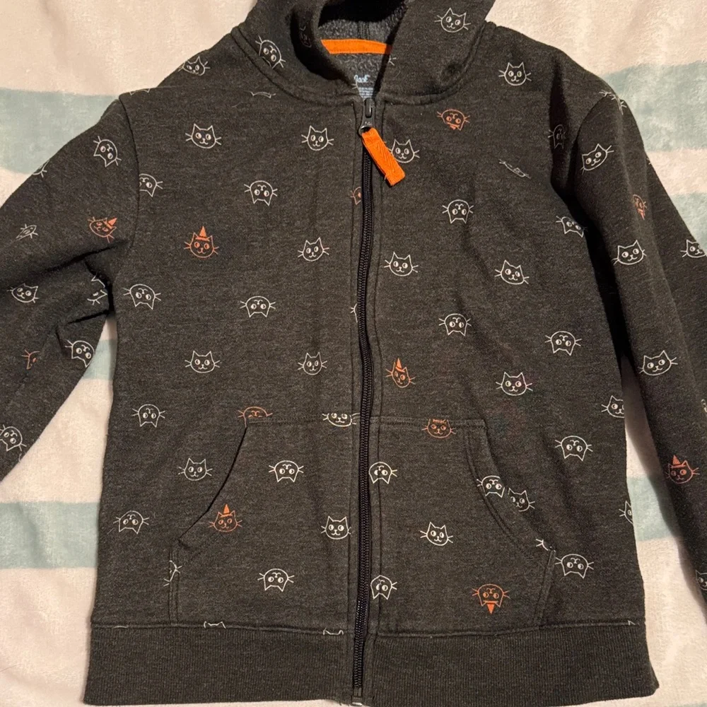Cat & Jack Dark Gray Zip-Up Sweater with Cat Print - Picture 3 of 7